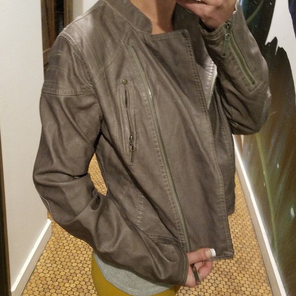 Jou Jou Womens Asymmetrical Faux Leather Jacket